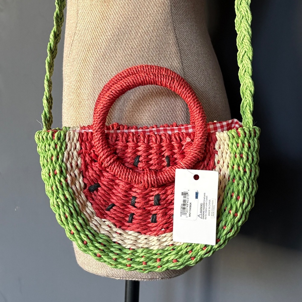 Nordstrom Watermelon Straw Crossbody Bag | Red Green Gingham | NWT - Picture 10 of 10